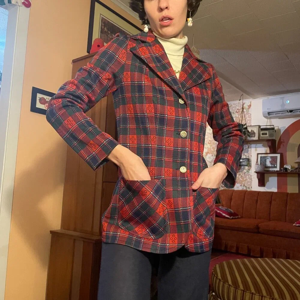 1970s metal button wyndham plaid pocket blazer - made in canada! - Picture 3 of 12